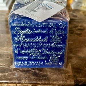 3 Inch Square Blue Hanukkah Candle Blue Silver Happy Hanukkah Festival Of Lights